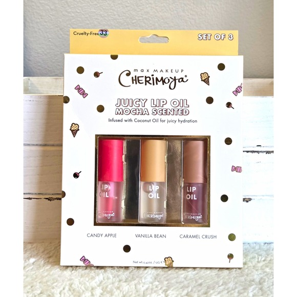 Cherimoya Other - Cherimoya Juicy Lip Oil Set of 3 Mocha + Candy Apple/Vanilla/Caramel SPF 33